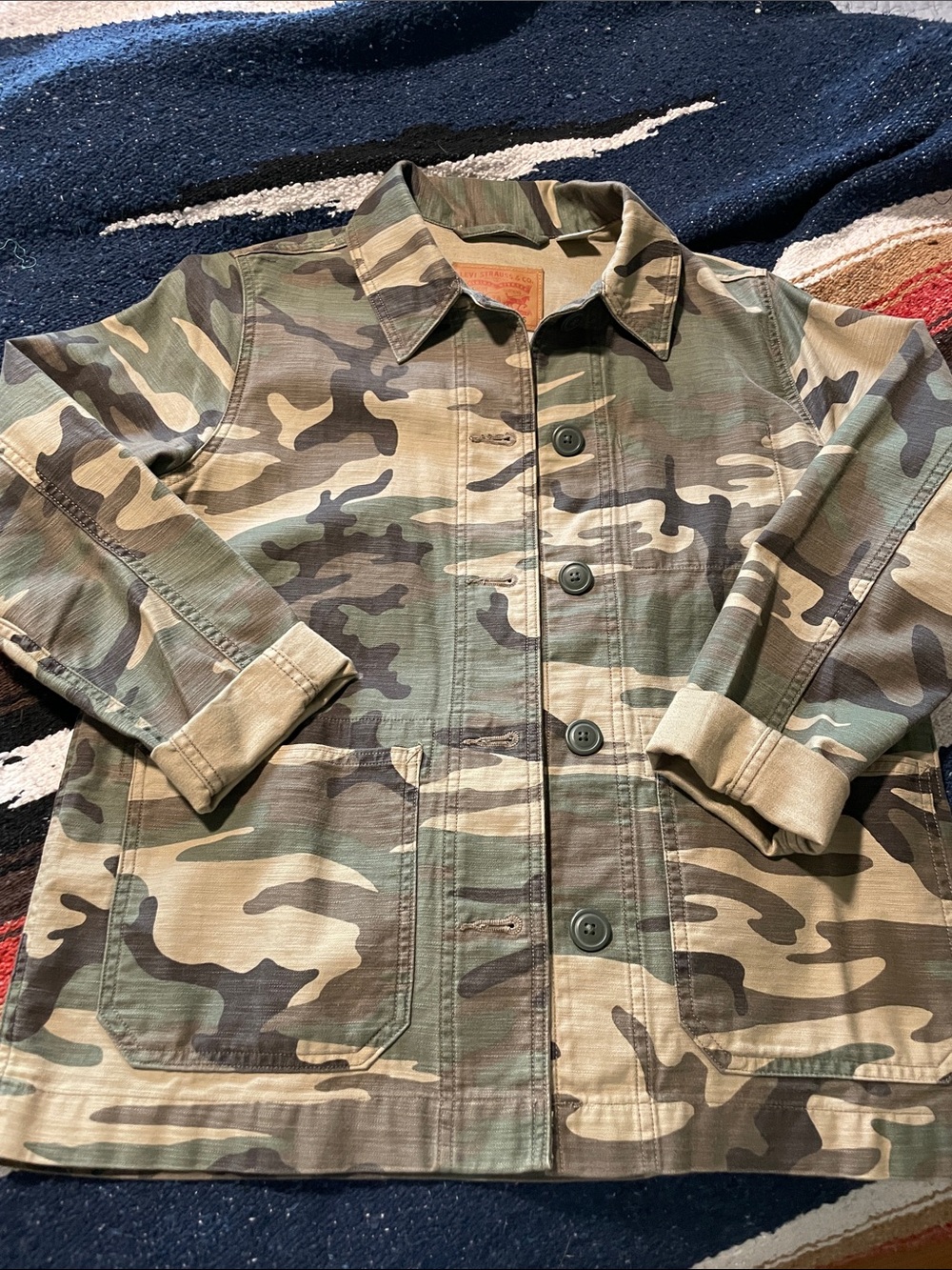 Levi's Camo Button-Front structured Army Jacket in Green and Brown